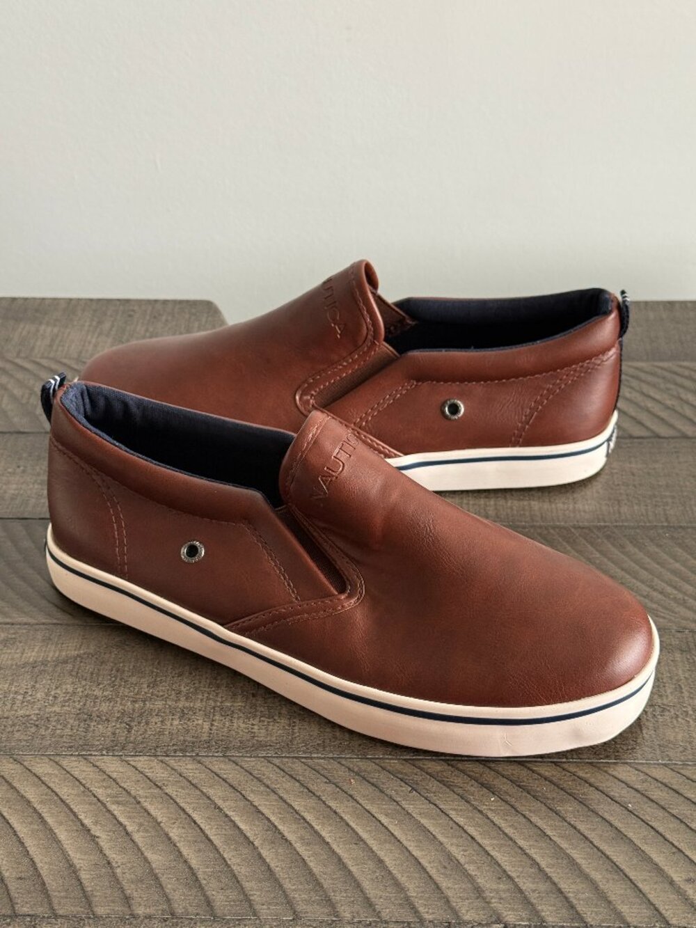 Nautica Brown Loafers - Big Boys Slide On Cushioned Akeley Casual Shoes Size 4